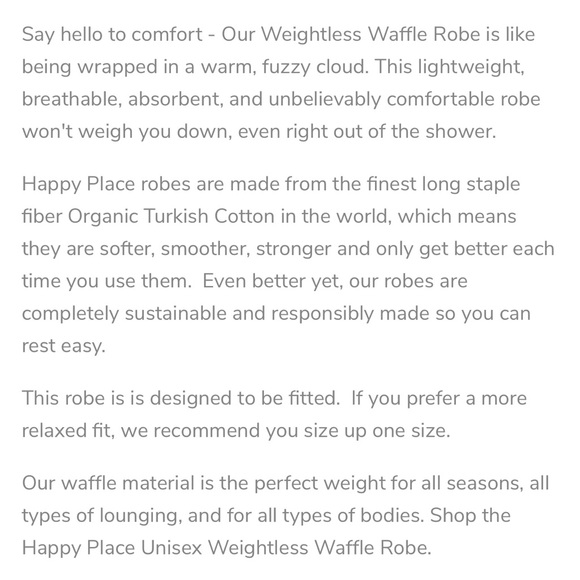 NEW MY HAPPY PLACE - Organic Turkish Cotton Grey Waffle River Size Small - $120 - Picture 6 of 12